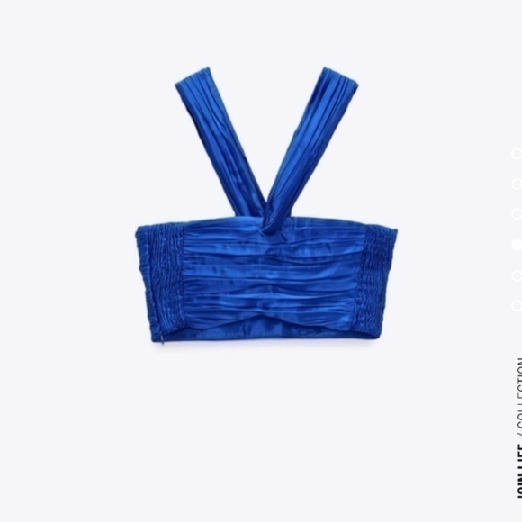 New Zara | Satin Effect Blue Cut Out Draped Crop Top - Picture 10 of 17